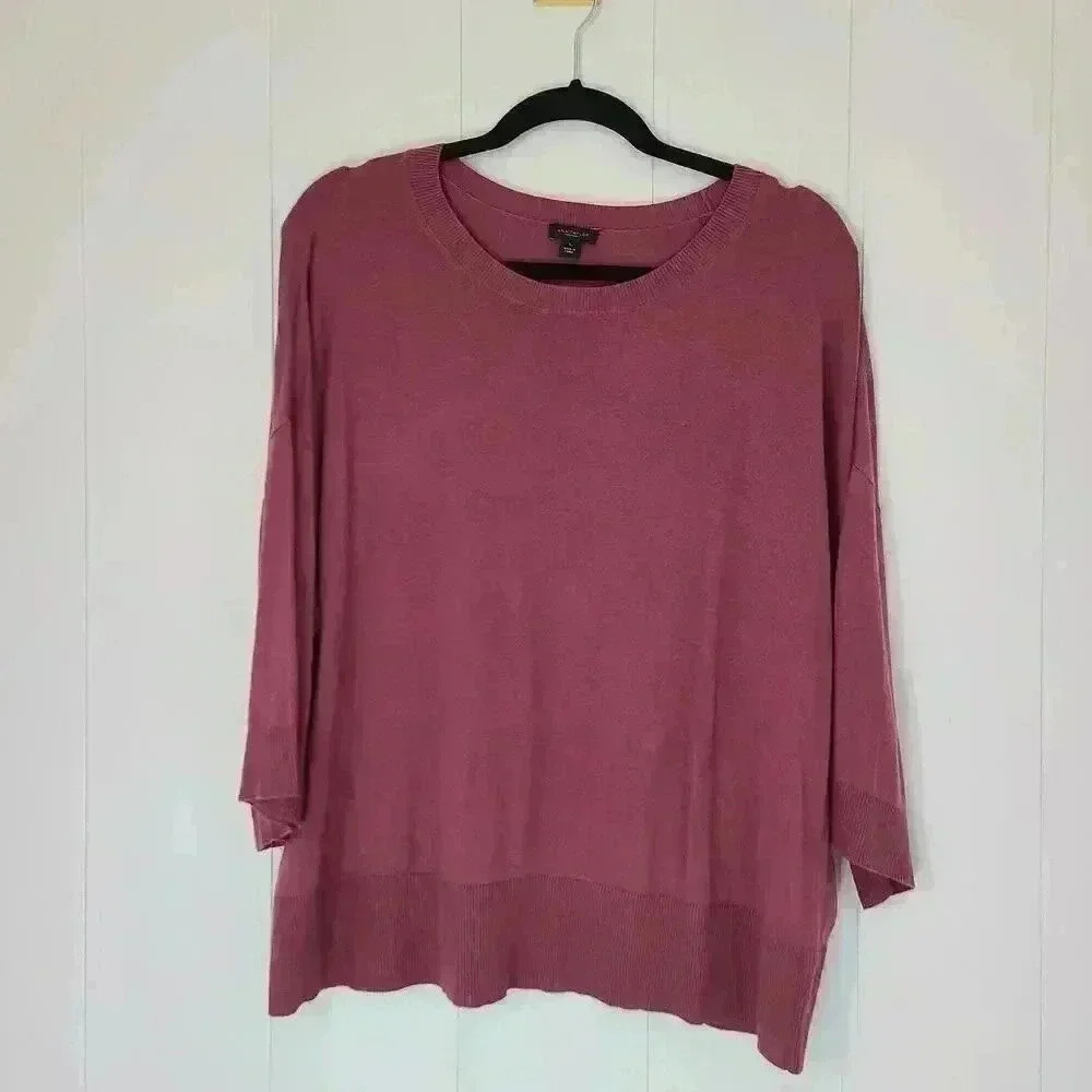 Ann Taylor Factory Mauve Sweater Boxy 3/4 Sleeve Lightweight Size L - Picture 1 of 7